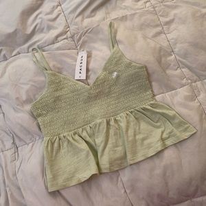 Me to We Mint Smocked Peplum Tank Top